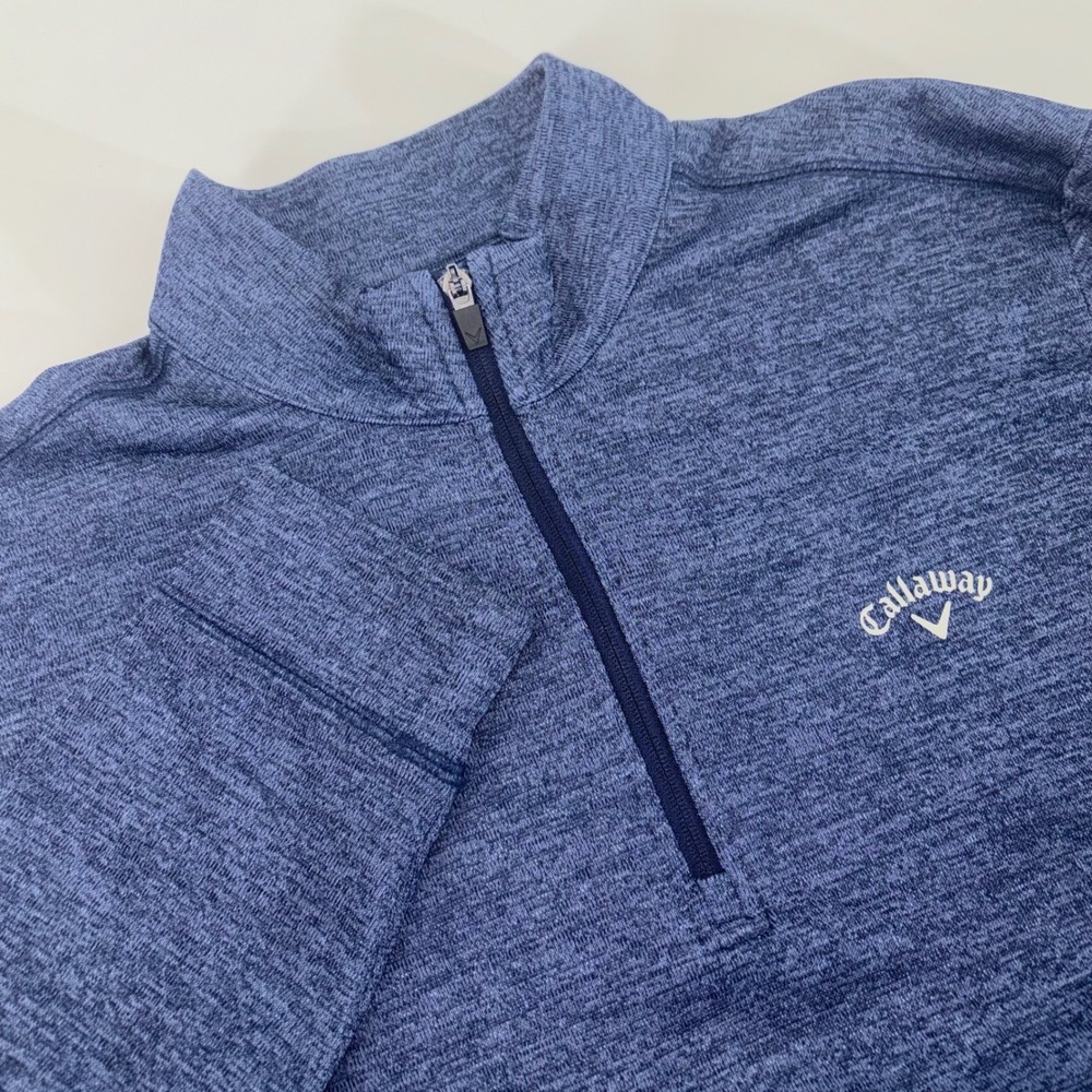 Callaway Mens Large Blue Heathered Quarter Zip Golf Pullover Long Sleeve Sweater